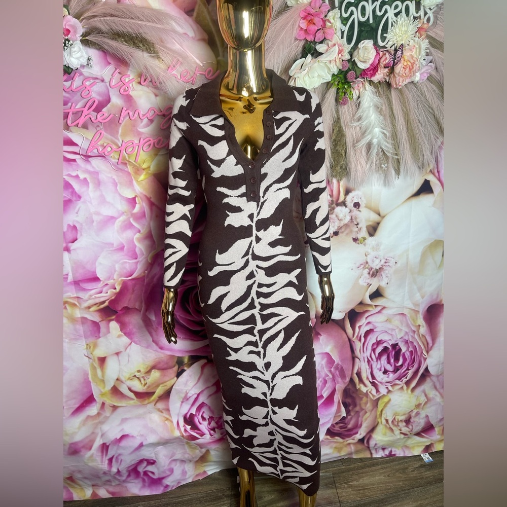 Brown and White Patterned Dress